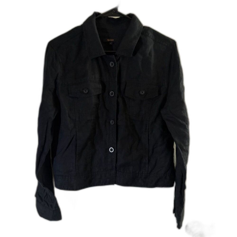 Women's Quince 100% Linen Black Long Sleeve Button Down Size S